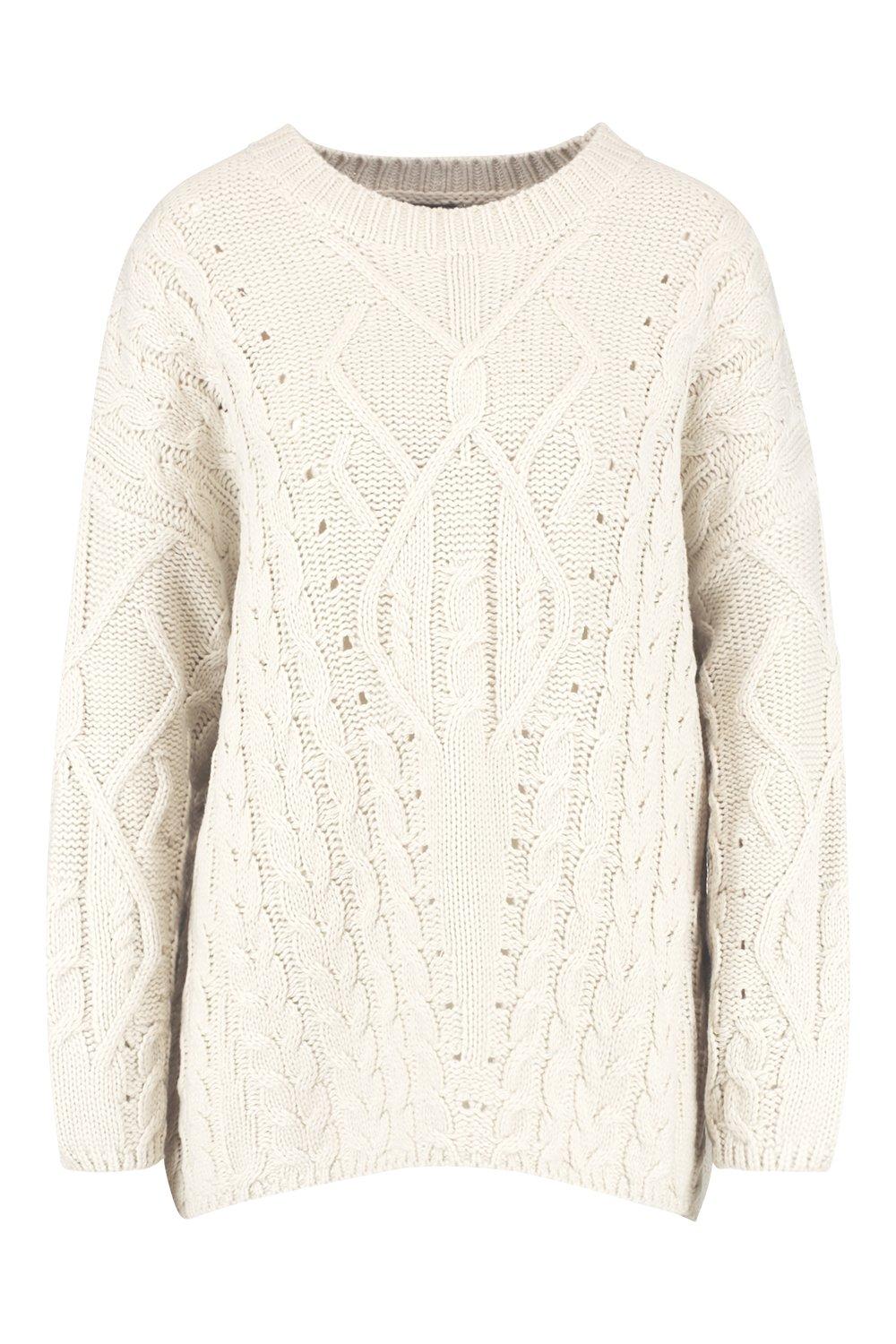 oversized cream cable knit sweater
