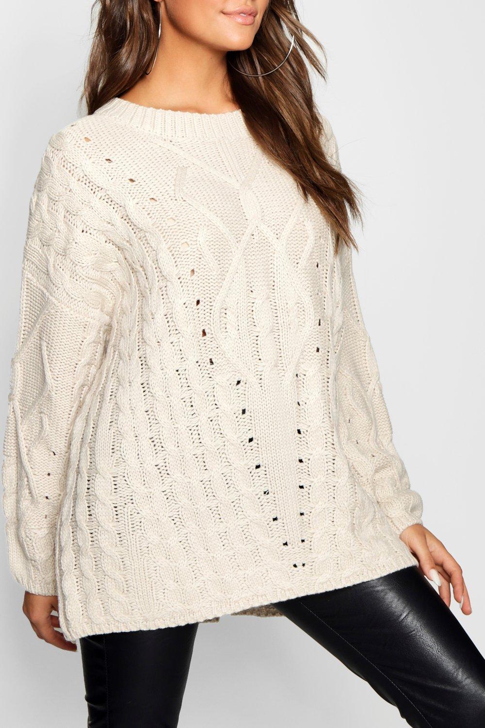 oversized cream cable knit sweater