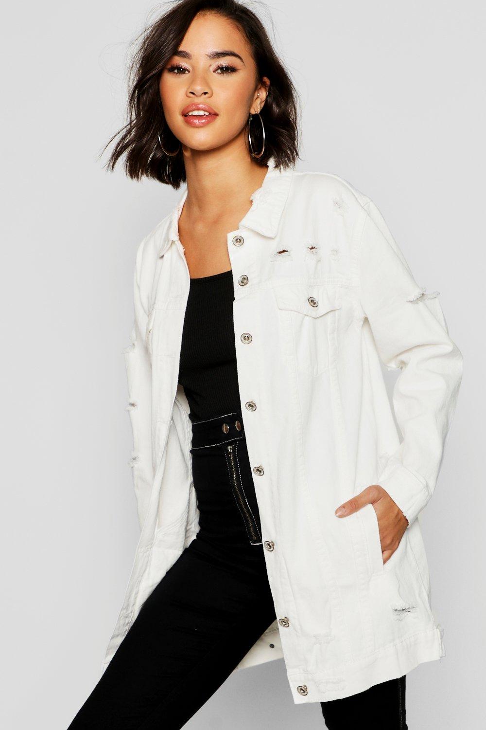 Longline white denim jacket best sale