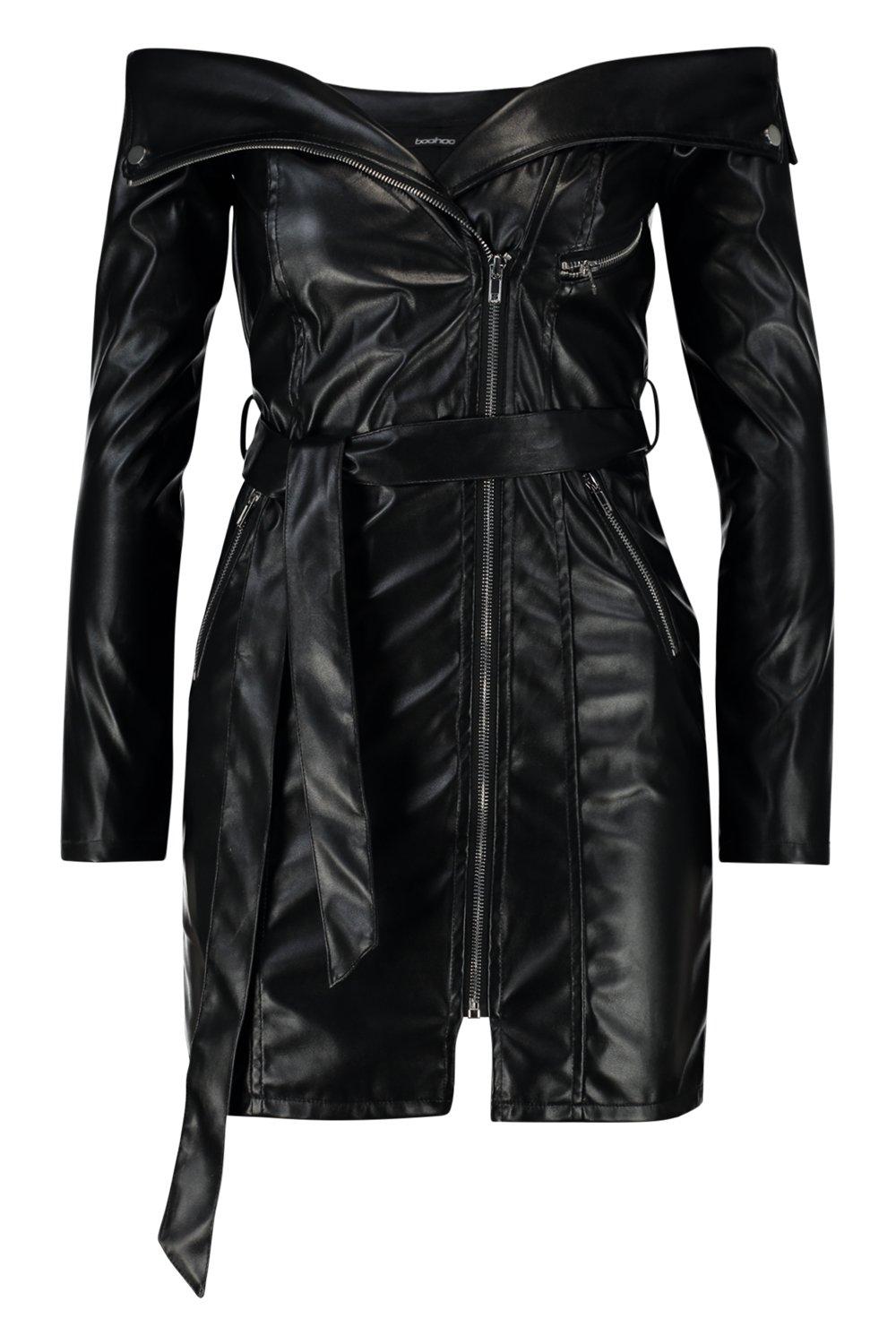 Off the shoulder leather jacket sale dress