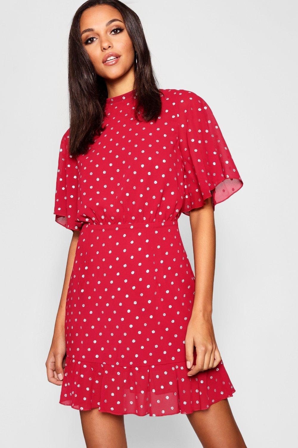 boohoo red polka dot dress