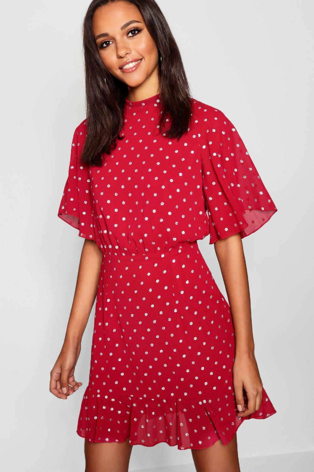 Boohoo metallic spot dress online