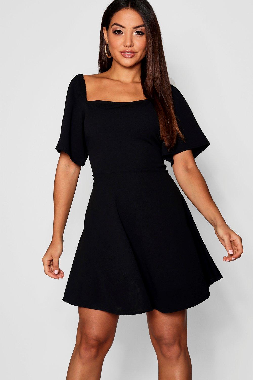 black square neck skater dress