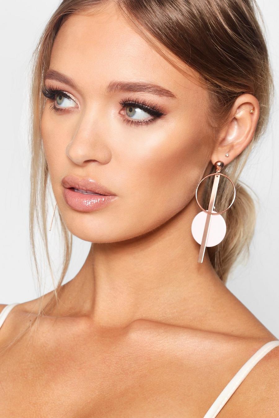 Rose gold Pink Contrast Double Circle Earrings image number 1