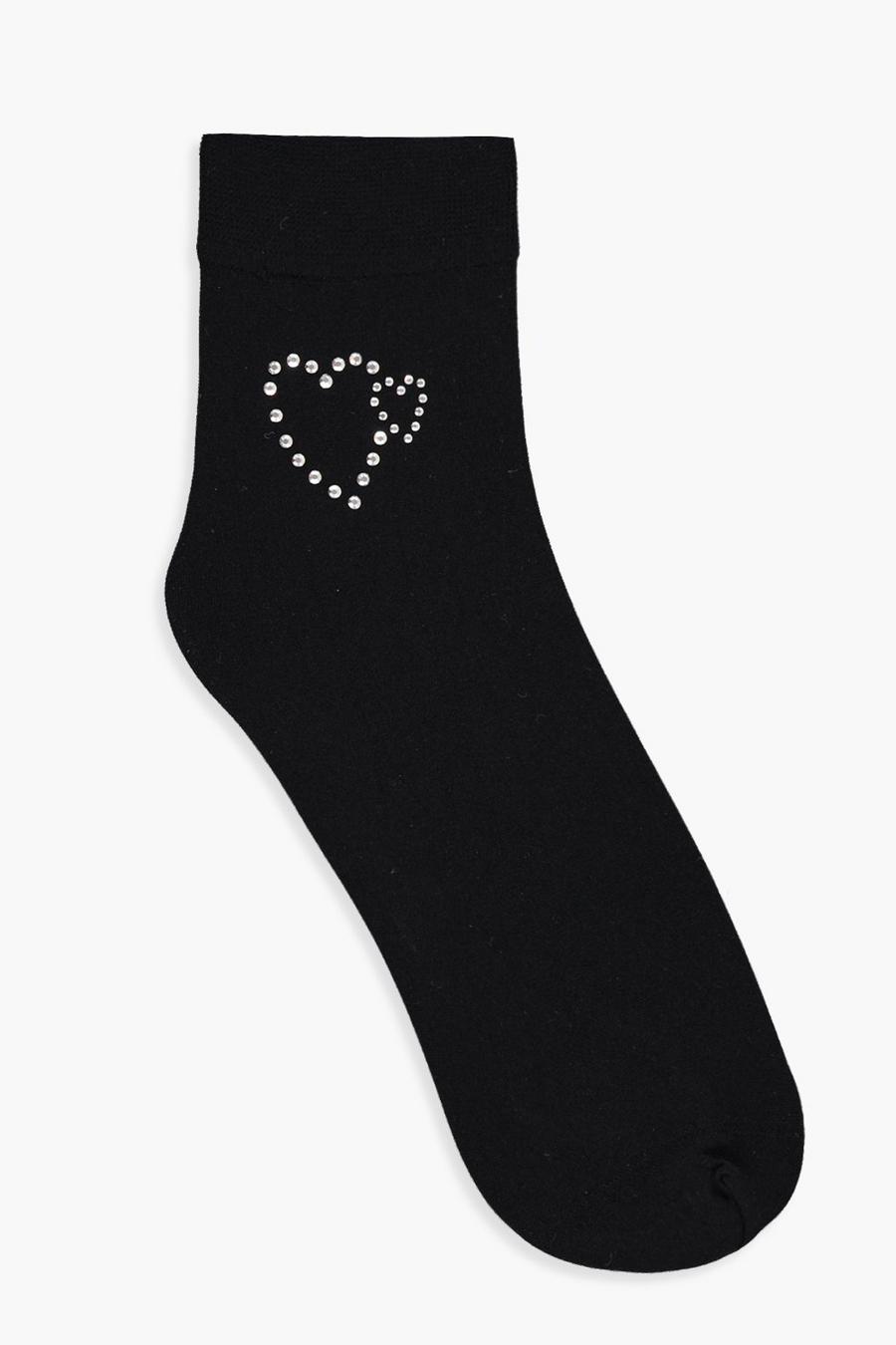 Love Heart Diamante Stud Ankle Socks image number 1
