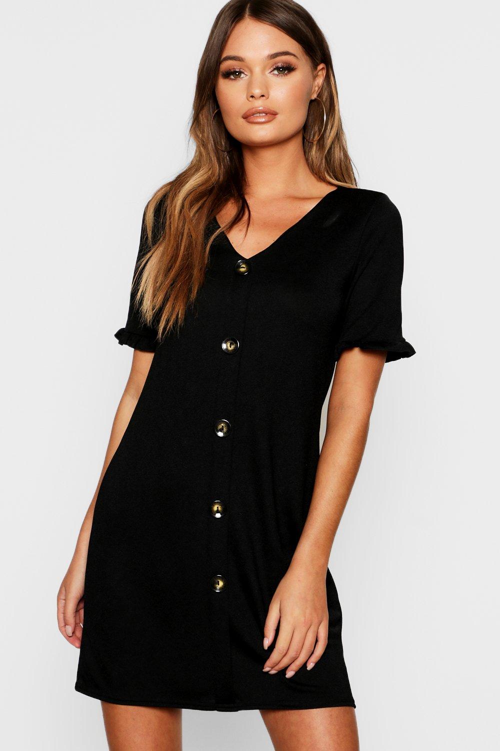 button through shift dress