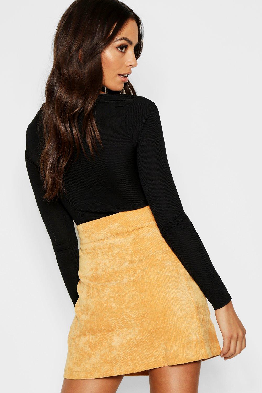 Zip Front Cord A Line Mini Skirt