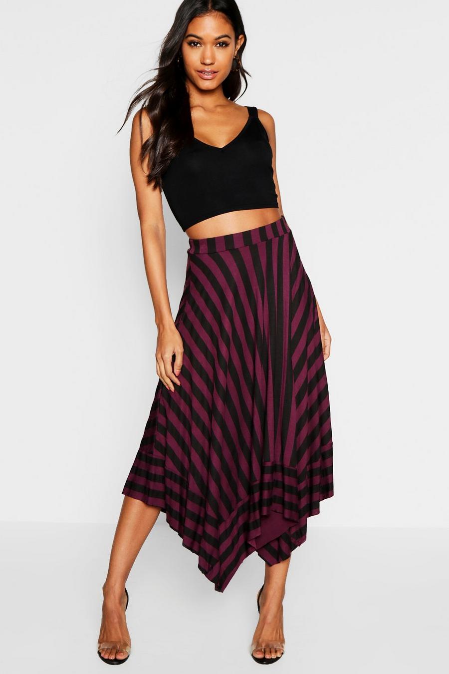 Berry Contrast Stripe Full Midi Skirt image number 1