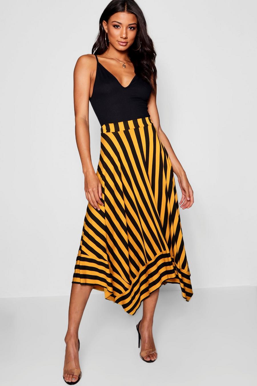 Mustard Contrast Stripe Full Midi Skirt image number 1