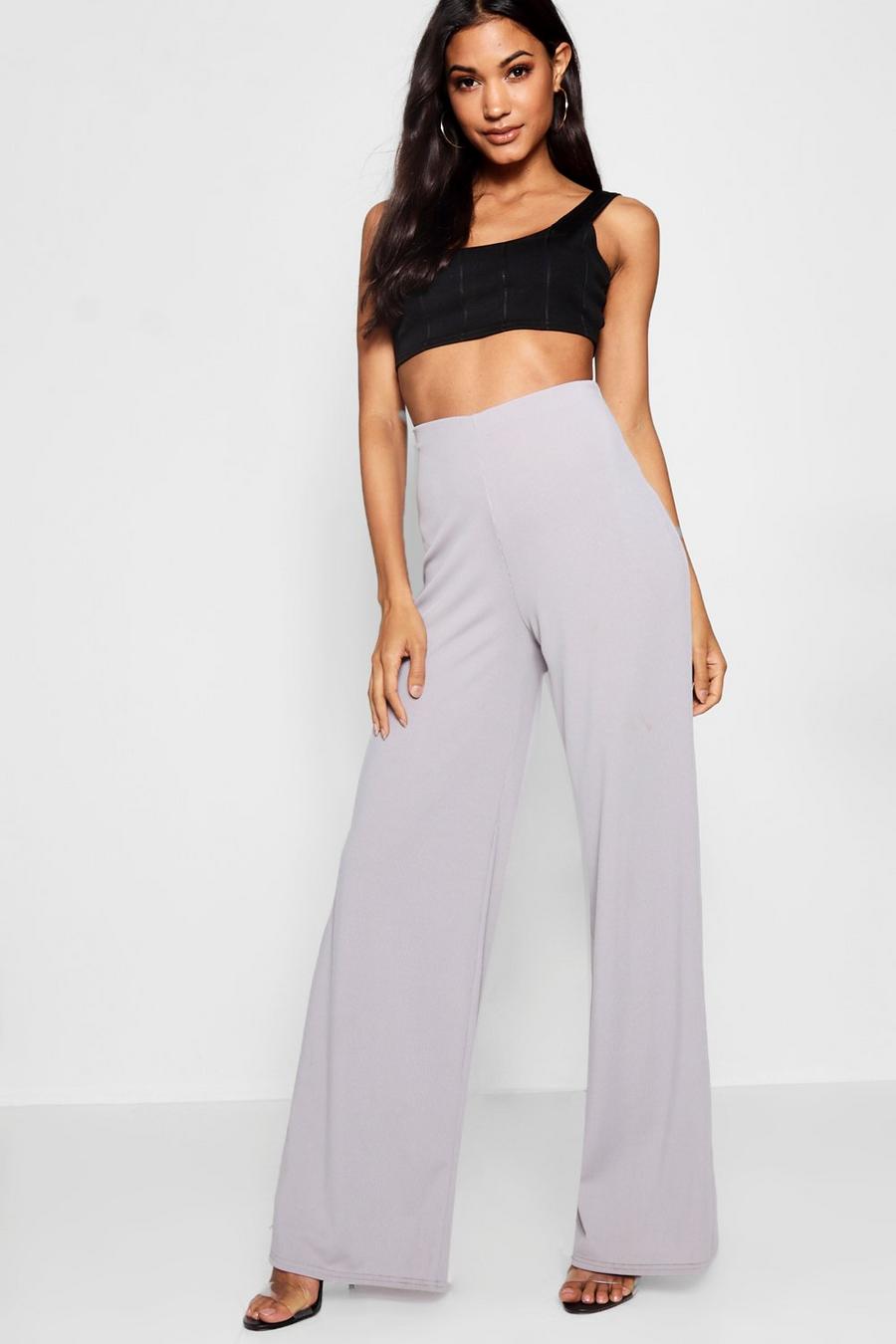 Grey Ribbed Wide Leg Trousers image number 1