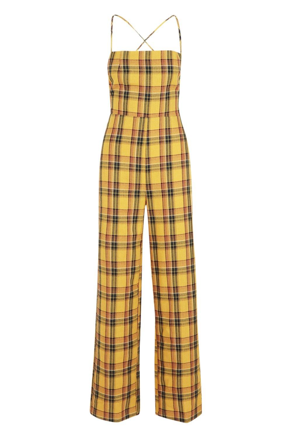 Tartan Square Neck Wide Leg Jumpsuit boohoo