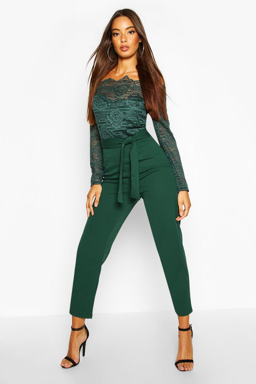 Green Off The Shoulder Lace 2 In 1 Jumpsuit