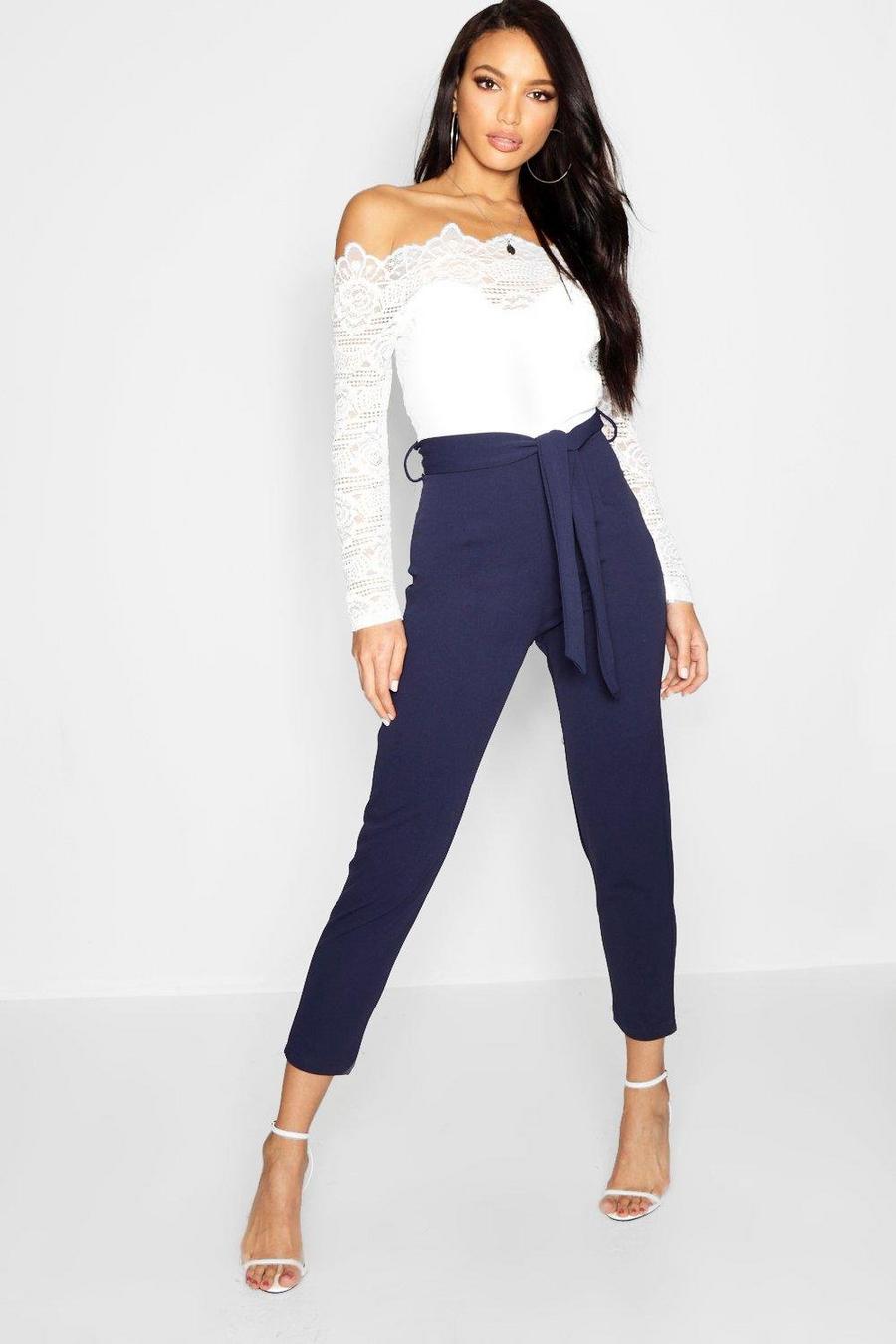 Navy Off The Shoulder Lace 2 In 1 Jumpsuit