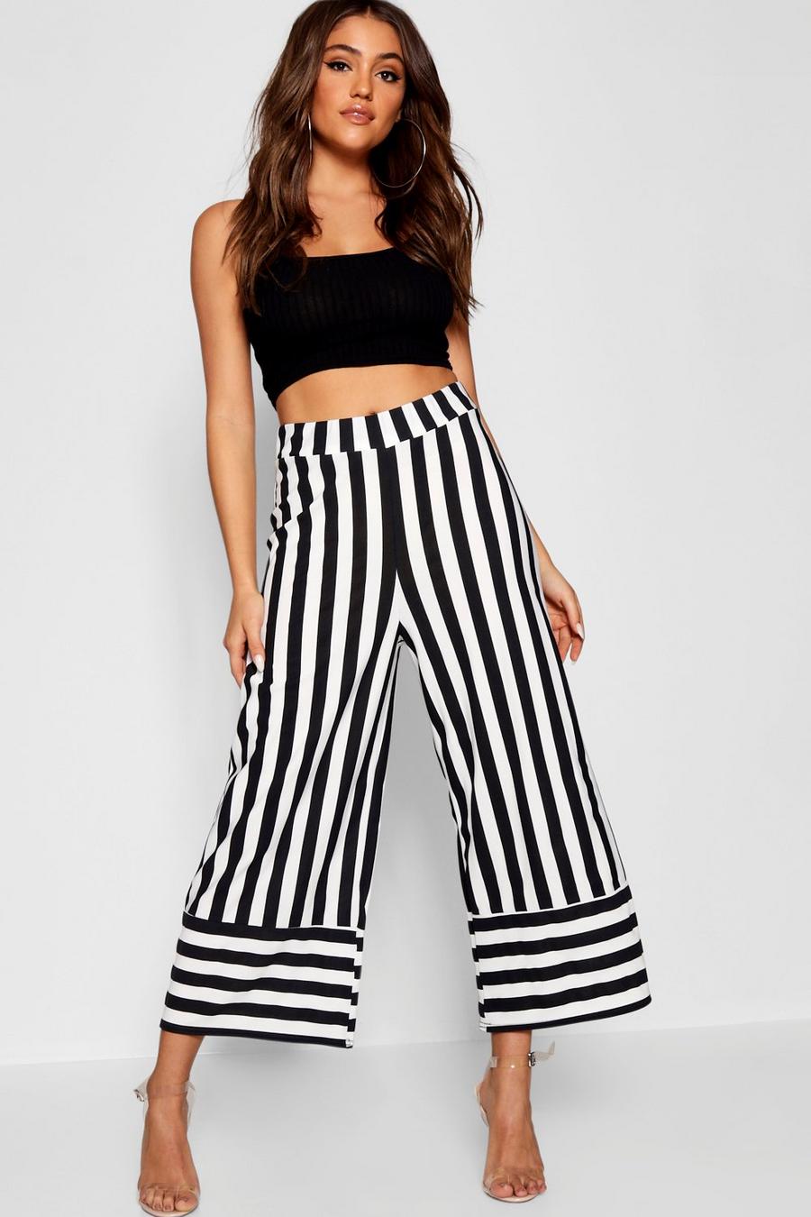 Crepe Stripe Contrast Culotte Pants image number 1