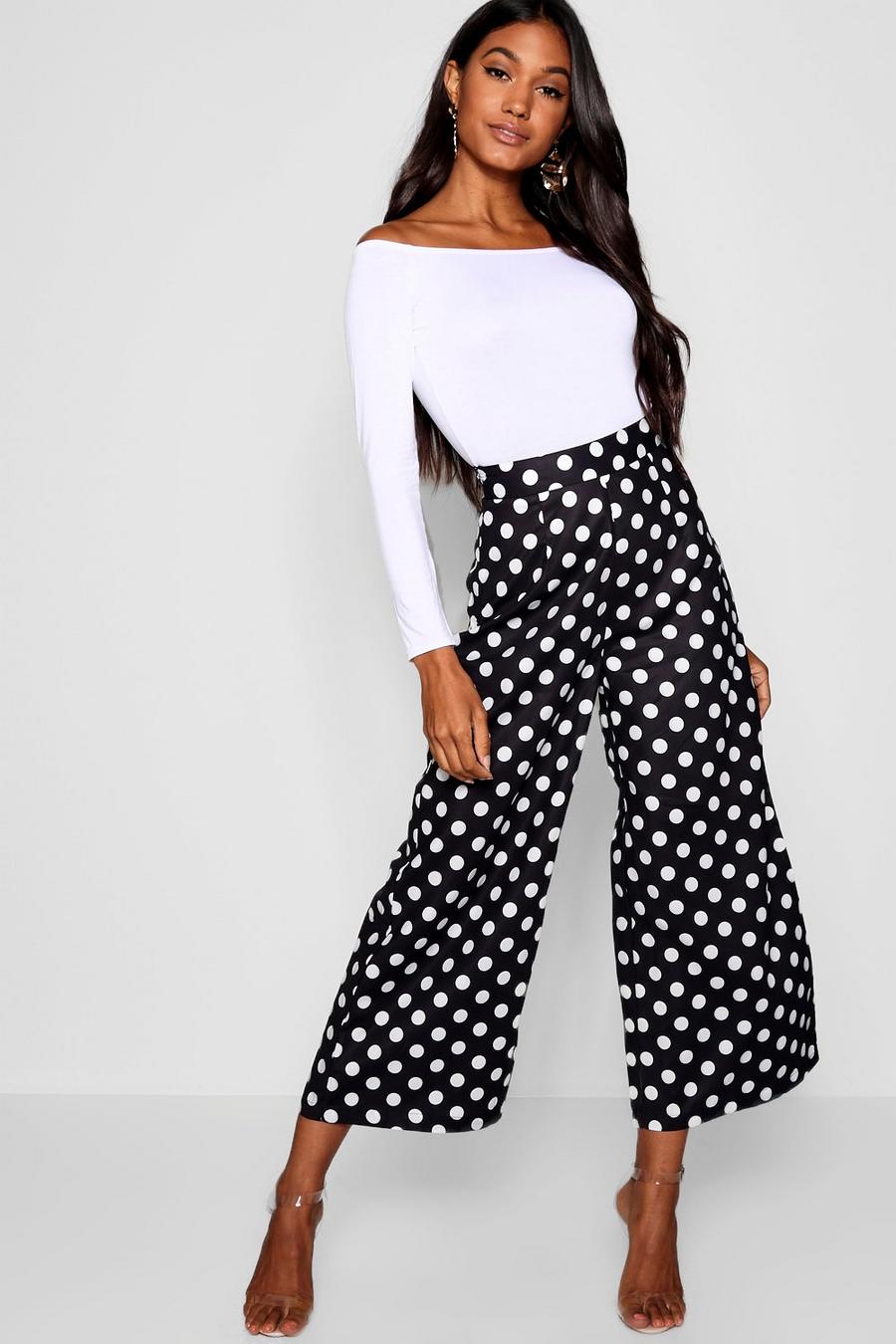 Woven Large Polka Dot Wide Leg Culottes image number 1