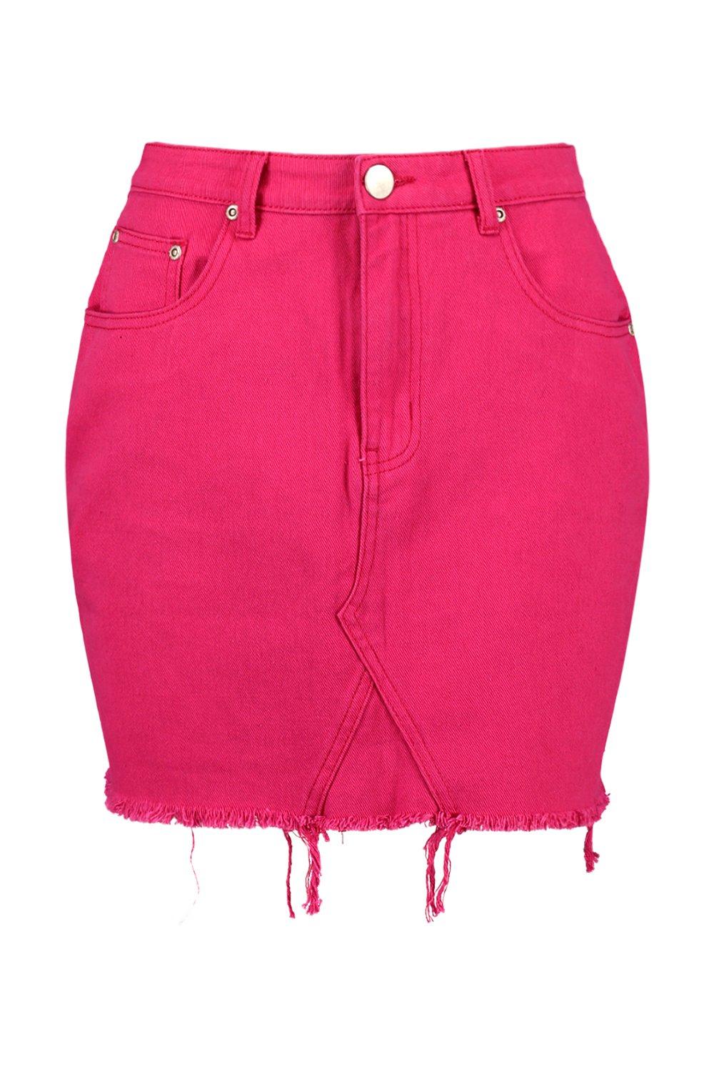 hot pink denim skirt