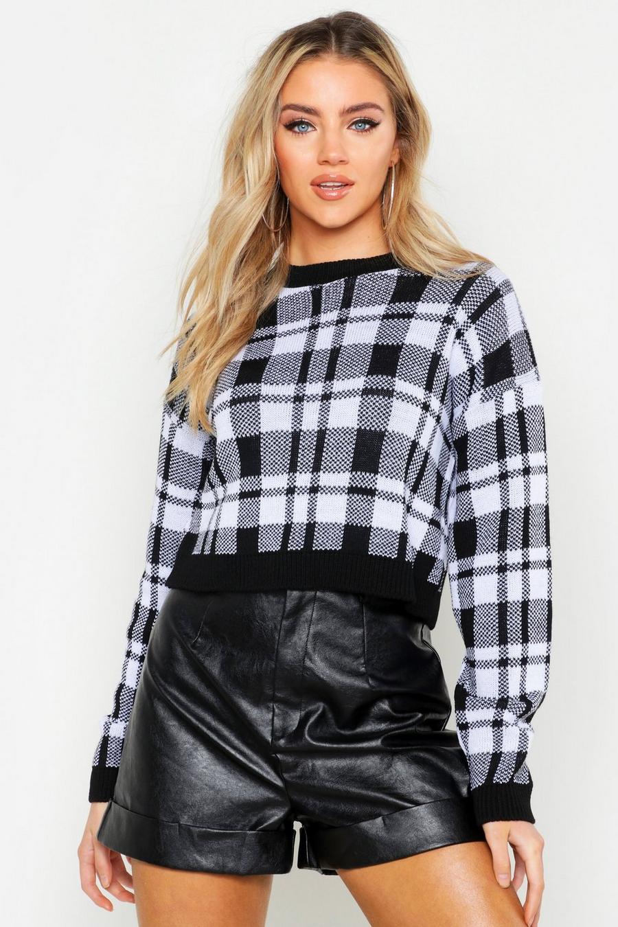 Black Check Crop Sweater image number 1