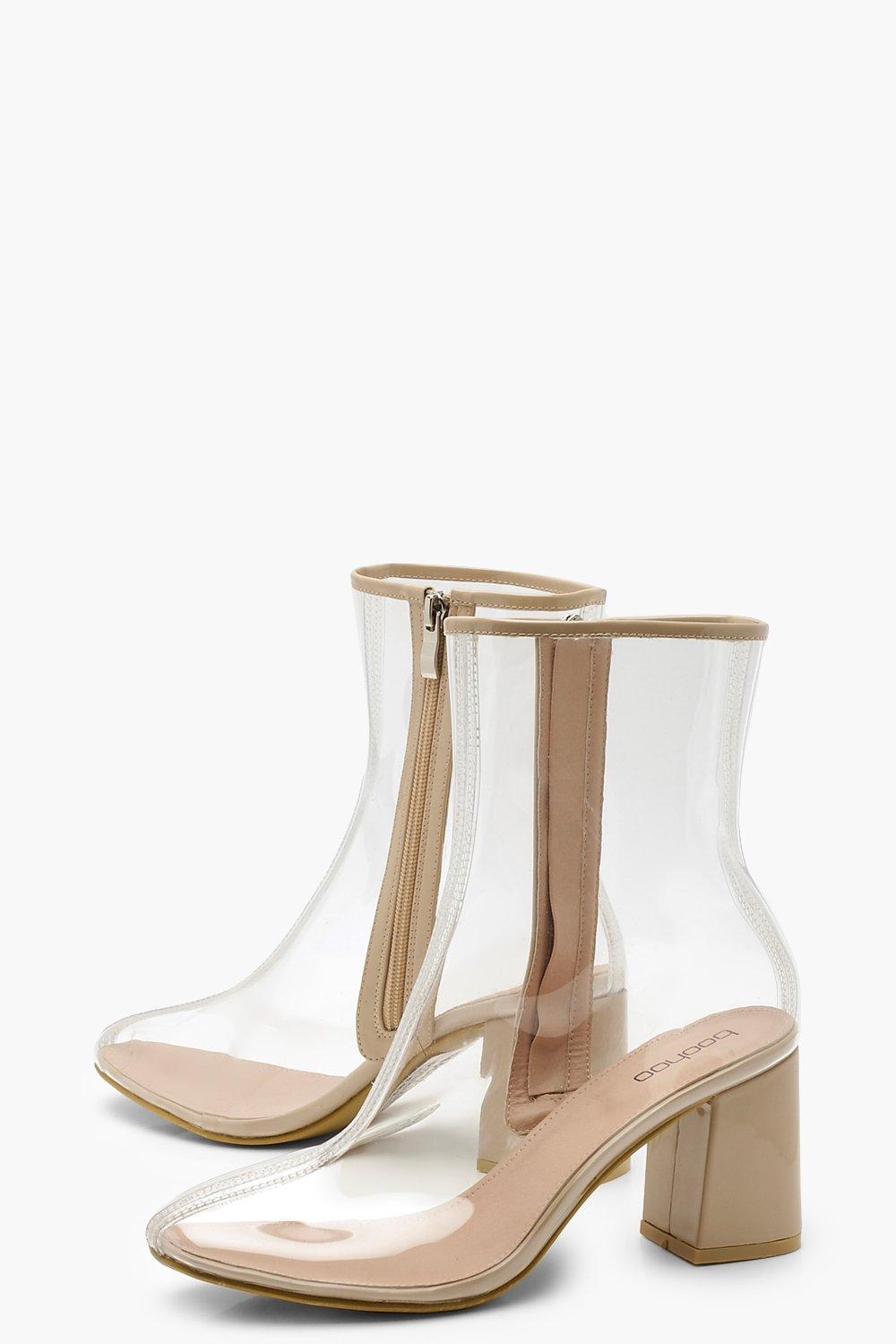 Clear Block Heel Shoe Boots