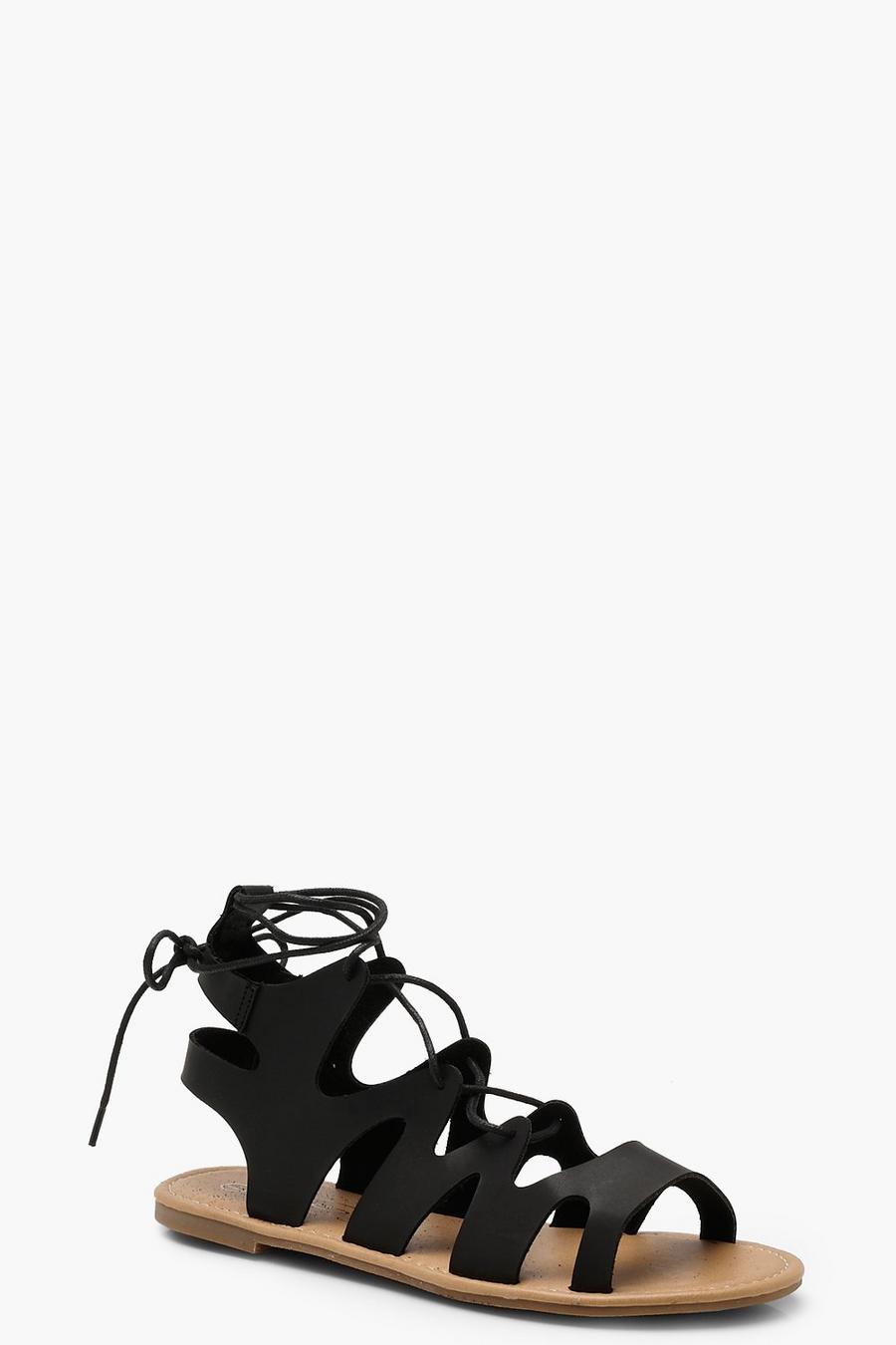 Black Lace Up Gladiator Sandals image number 1
