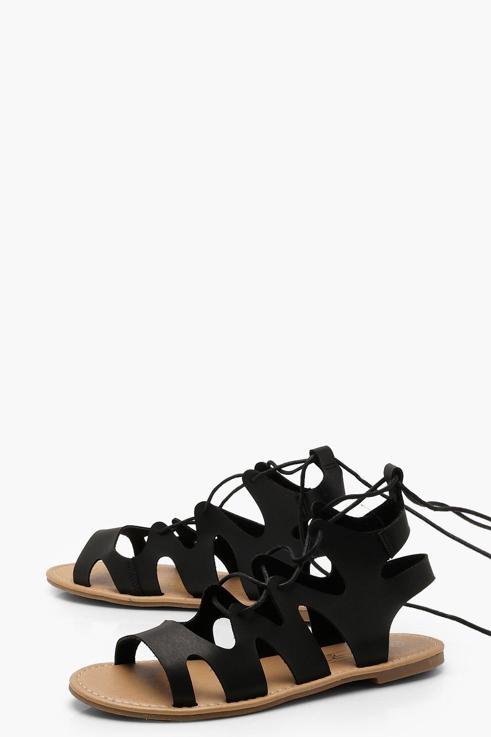 black lace up gladiator sandals