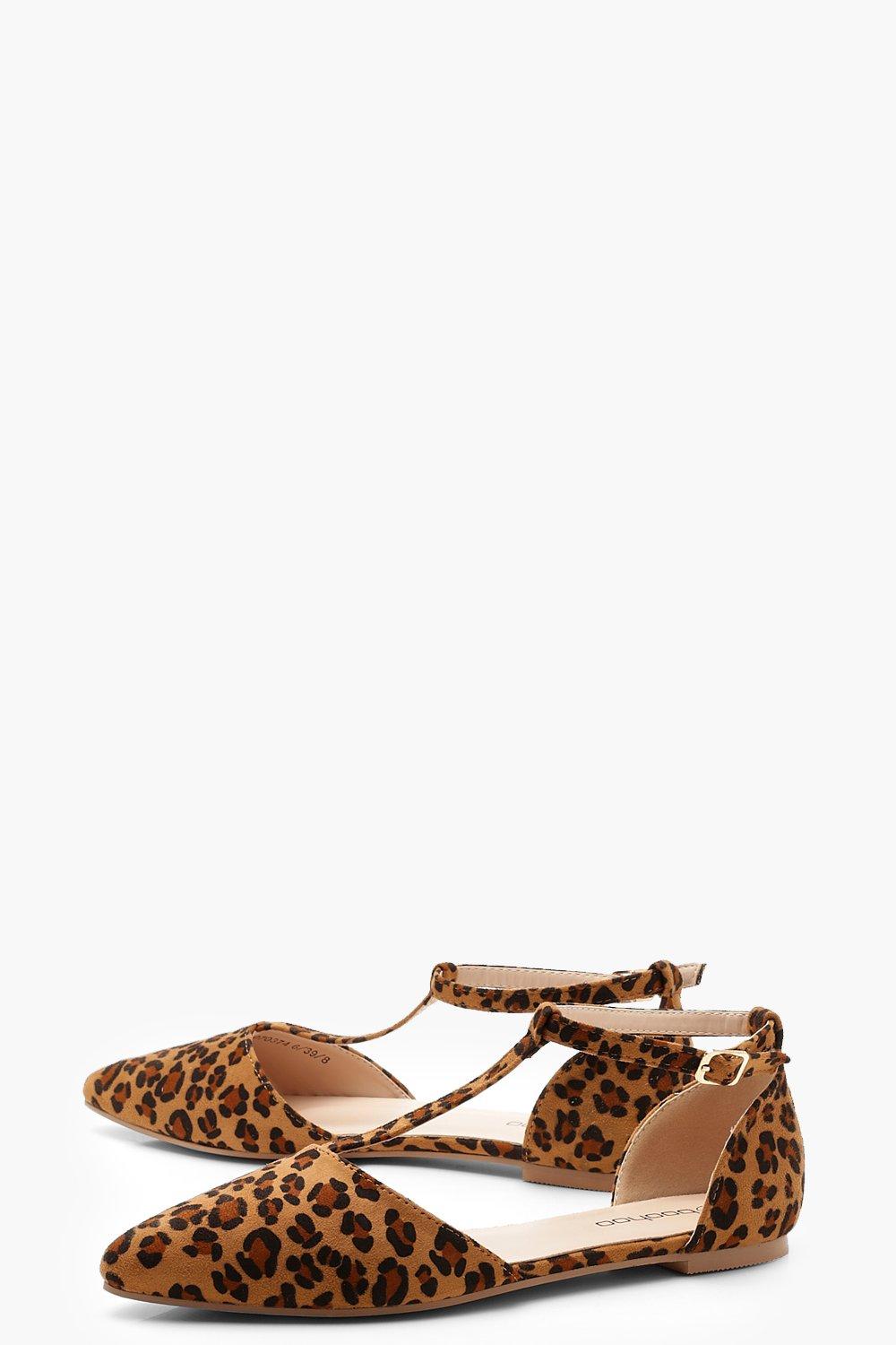 Leopard print flats with ankle clearance strap