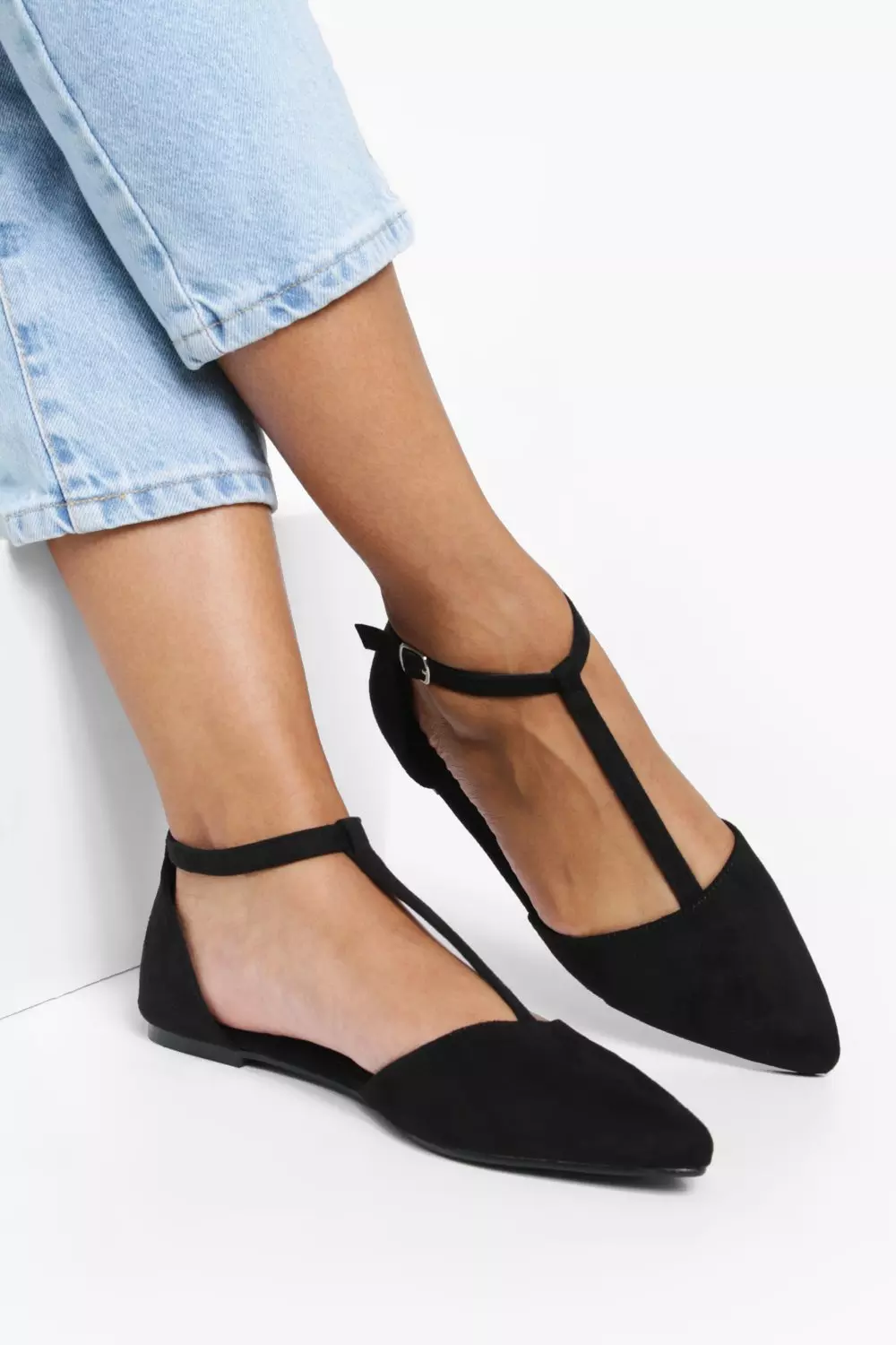 Black T Bar Pointed Flats alternative image