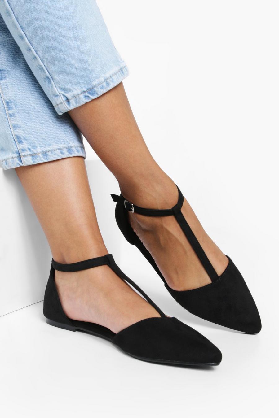 Black T Bar Pointed Flats