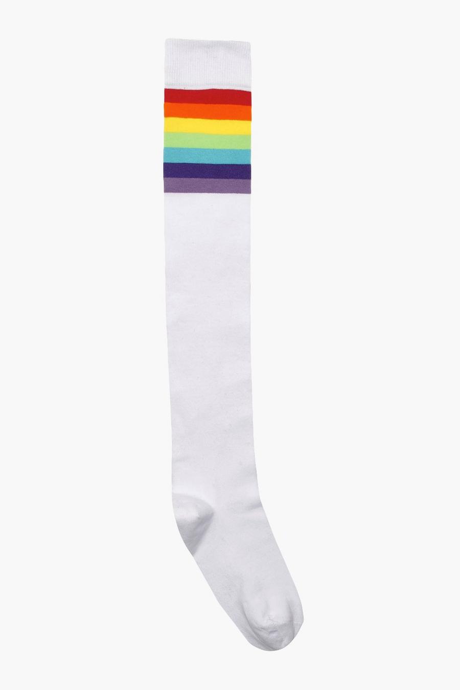 Calcetines deportivos hasta la rodilla a rayas arcoíris image number 1