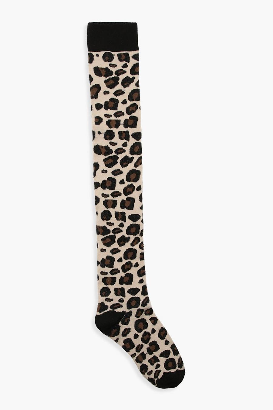 Leopard Knee High Socks, Brown image number 1