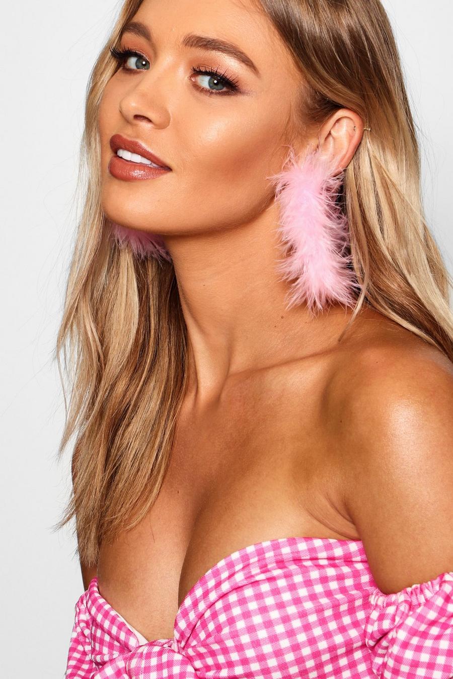 Pink Feather Hoop Earrings image number 1