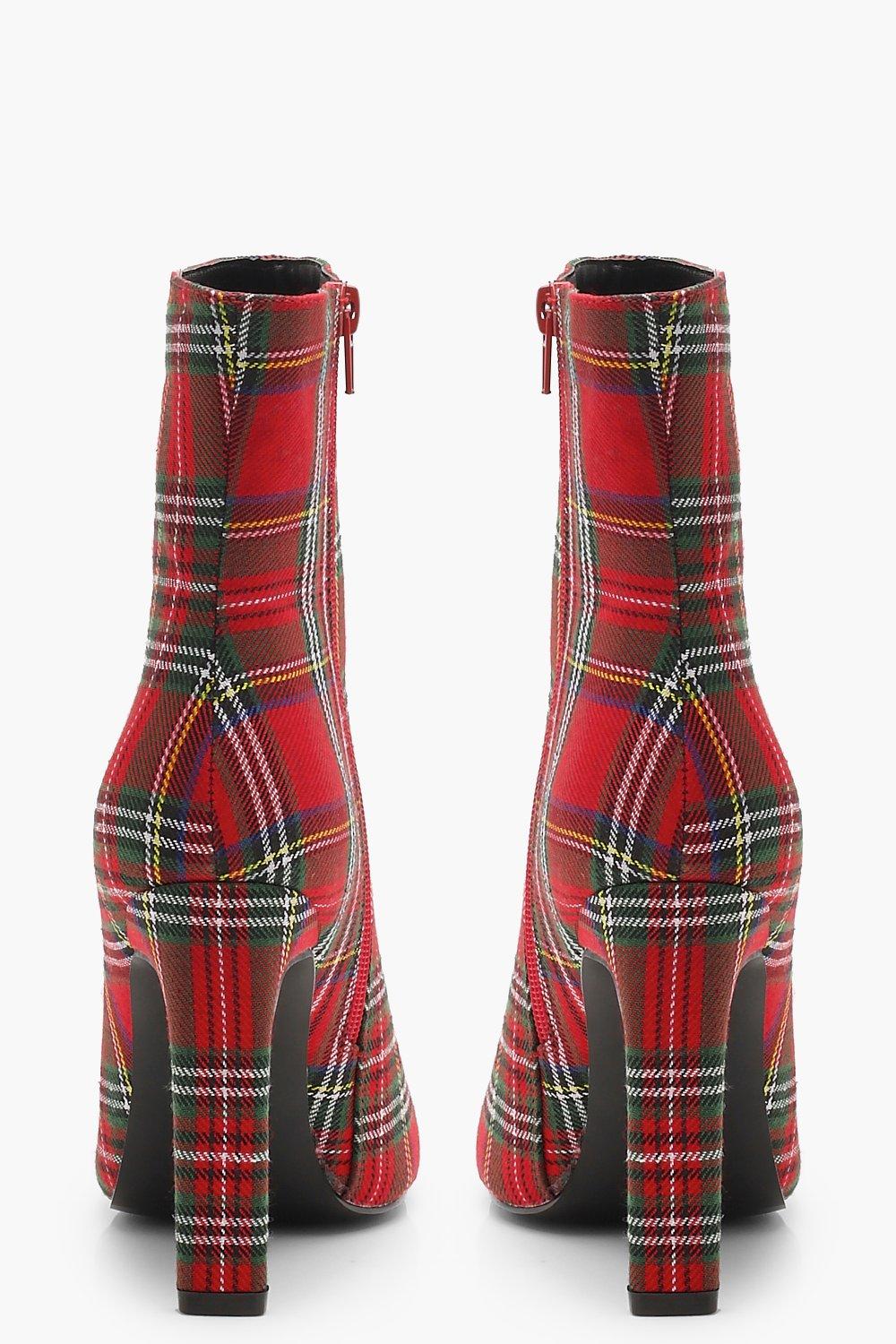 Red plaid 2025 heel boots