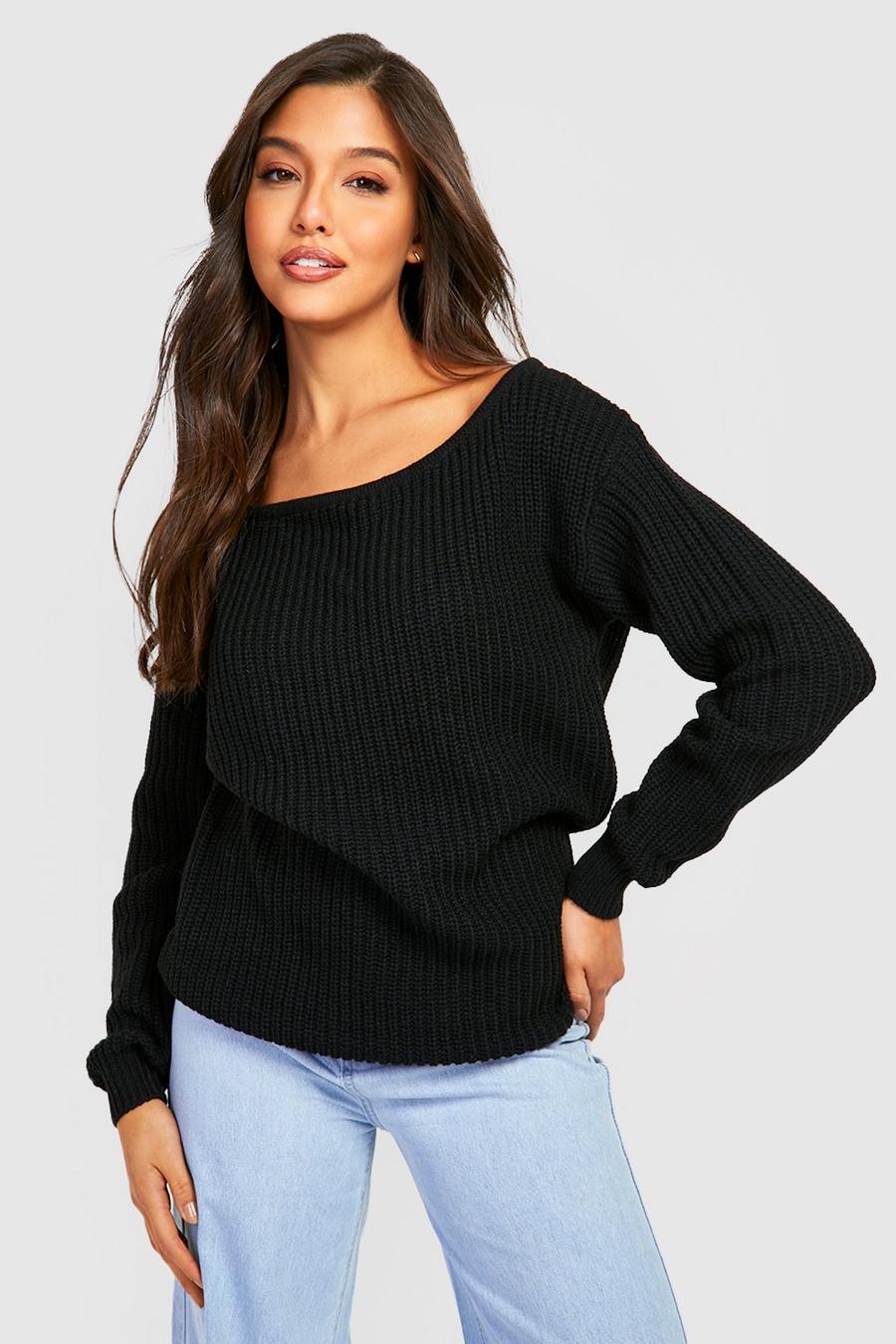 Fischer-Pullover mit Ausschnitt, Black