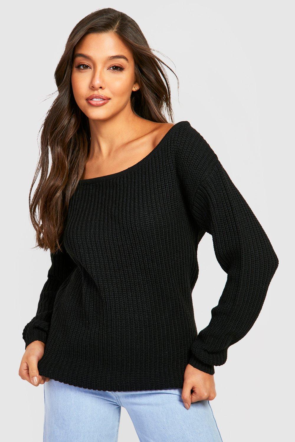 Grey slash neck clearance jumper