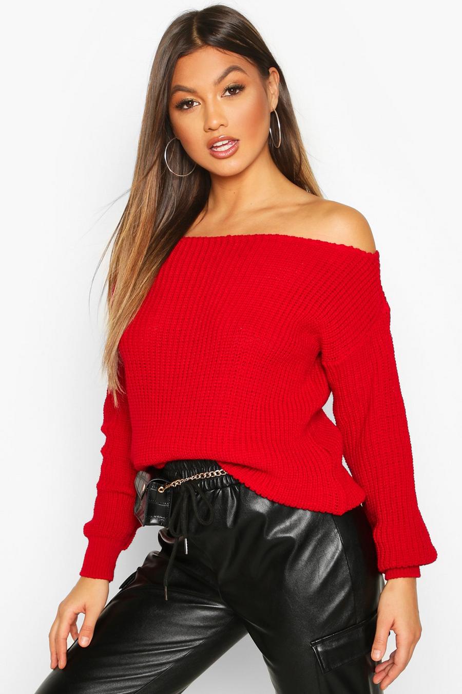 Red Slash Neck Fisherman Jumper image number 1