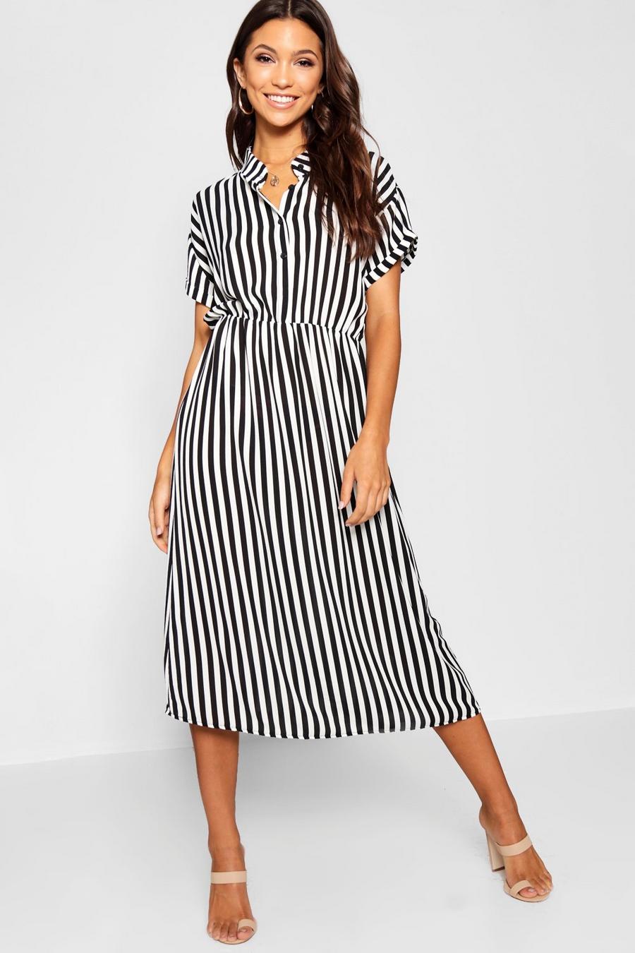 Woven Striped Midi Shirt Dress image number 1