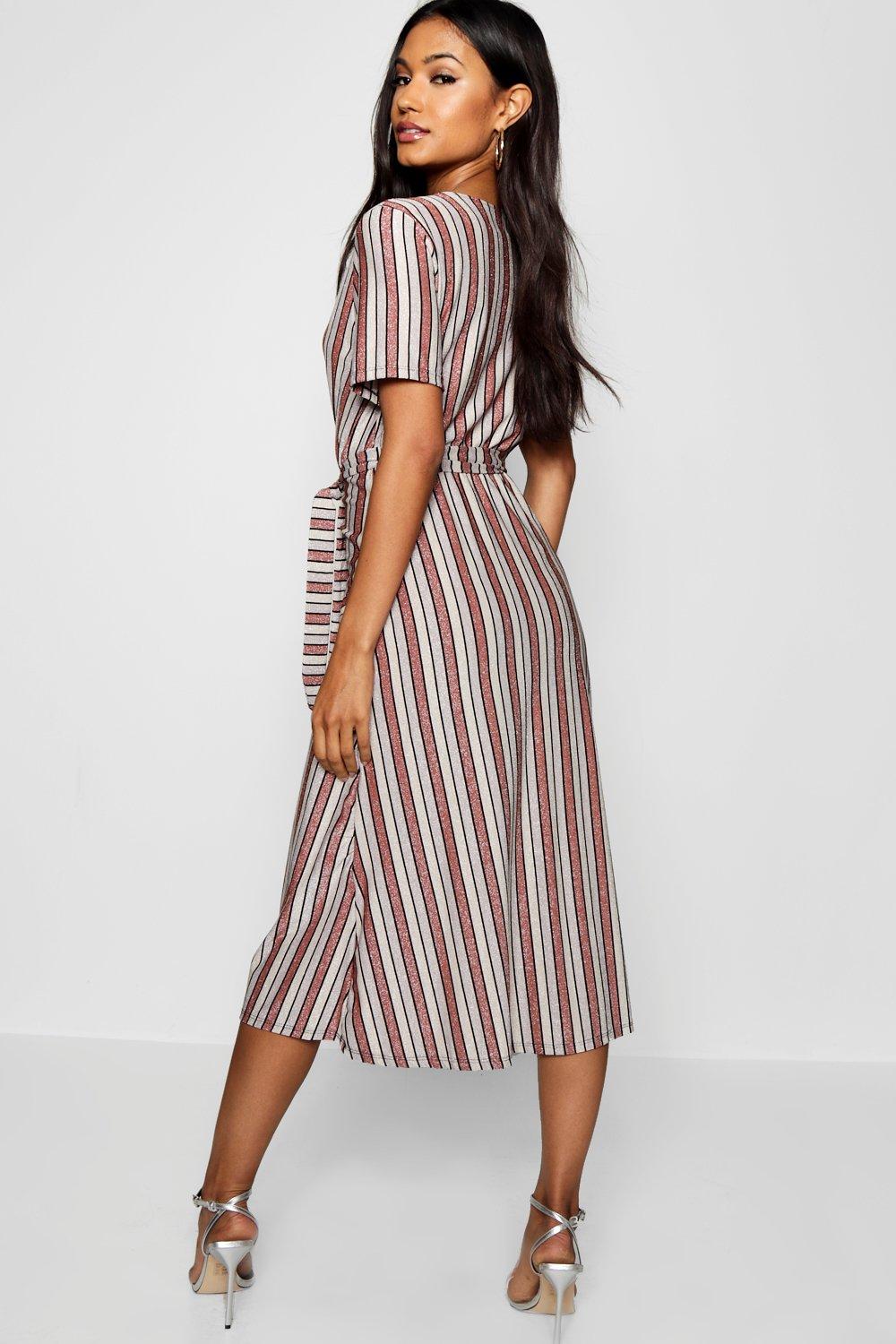 Metallic stripe cheap dress