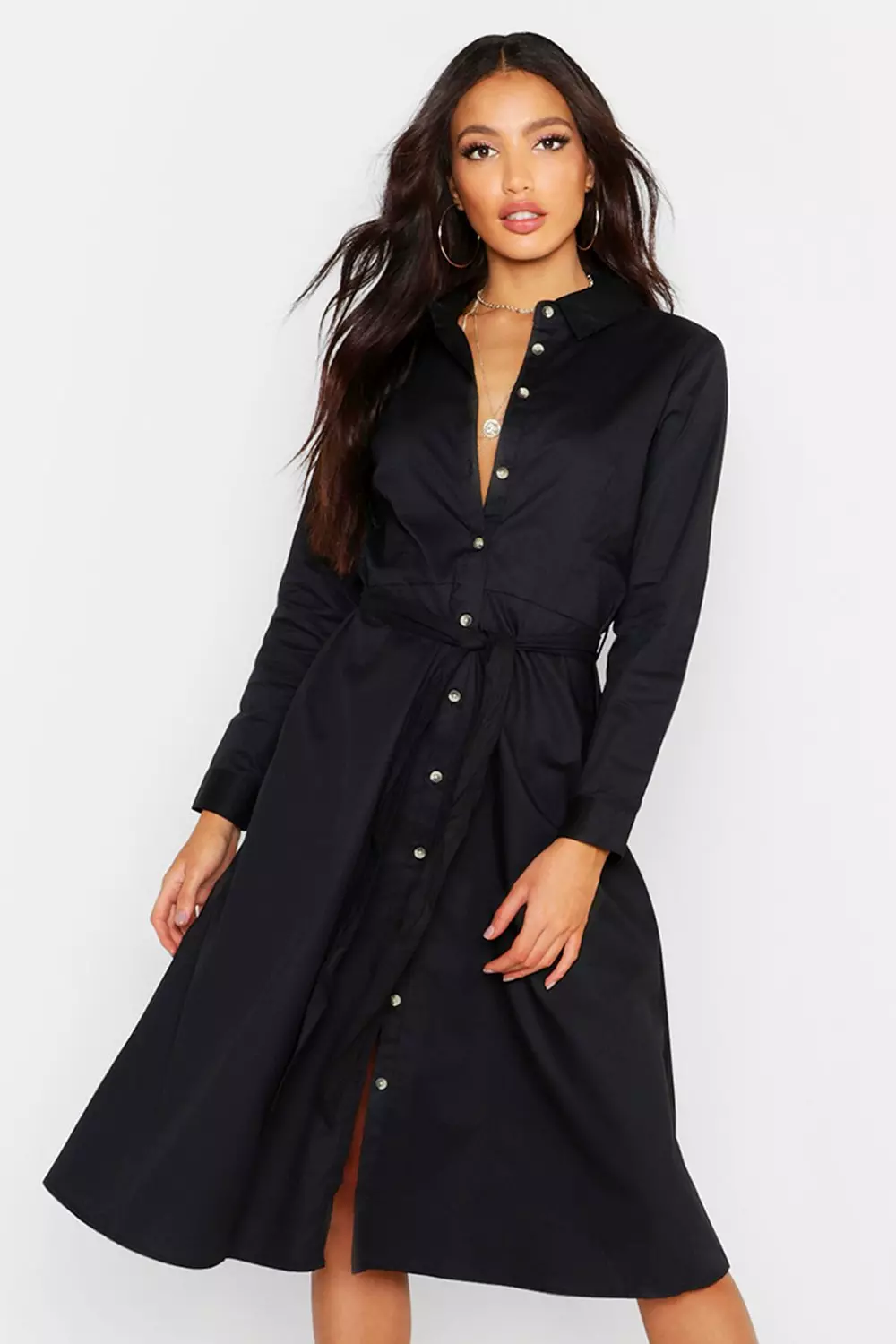 Belted utility midi store shirt dress