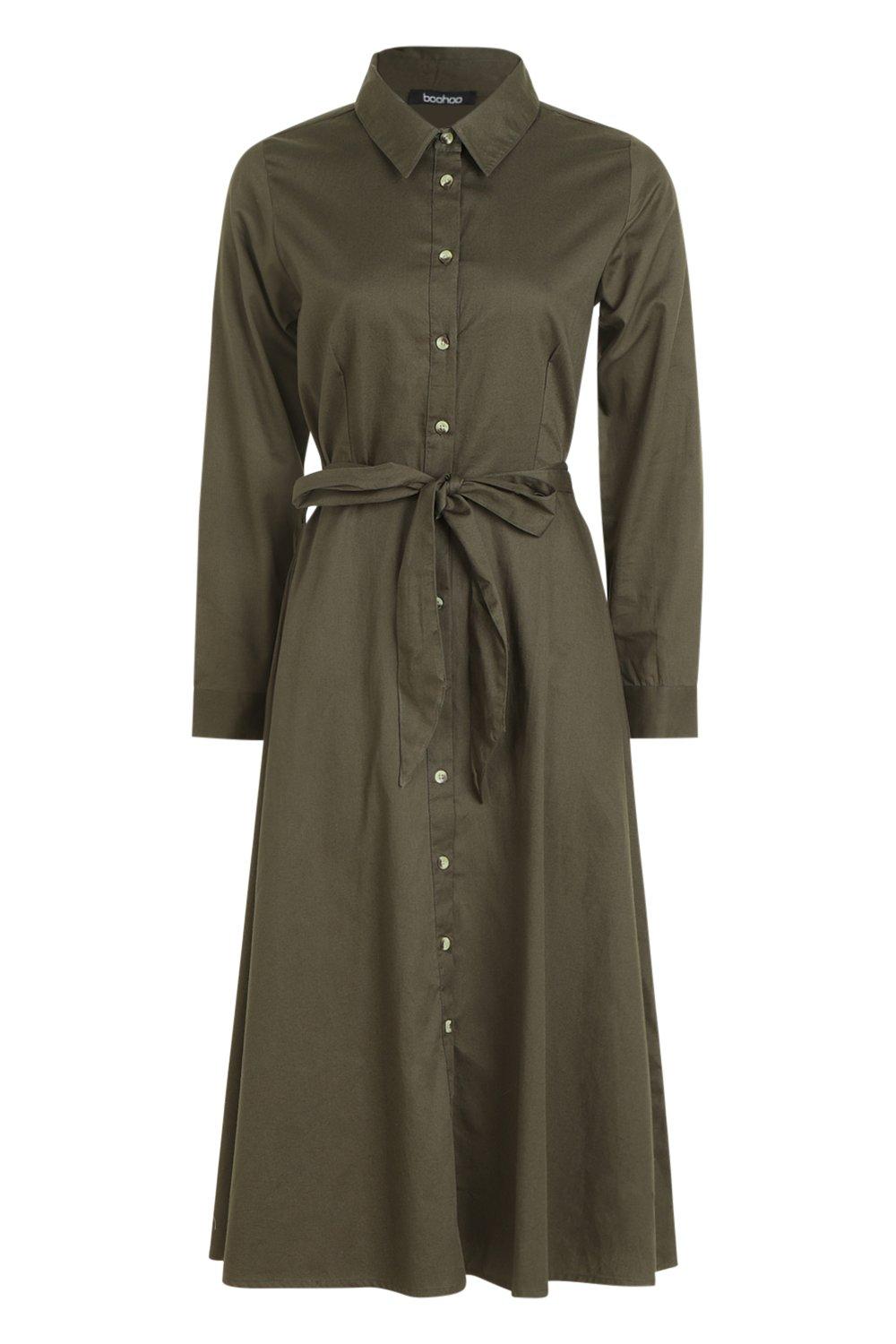 Belted Utility Midi Shirt Dress