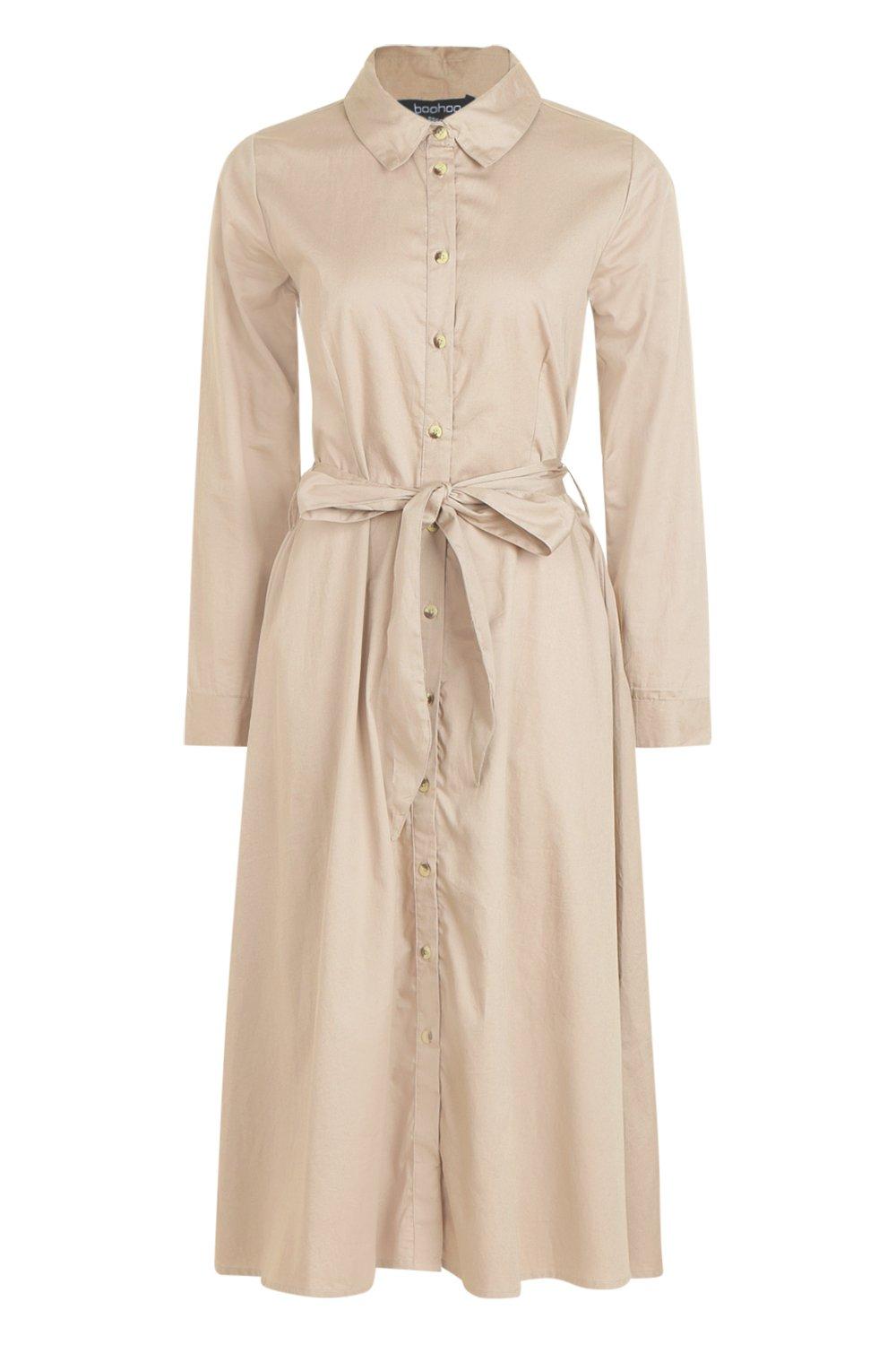 belted utility midi shirt dress