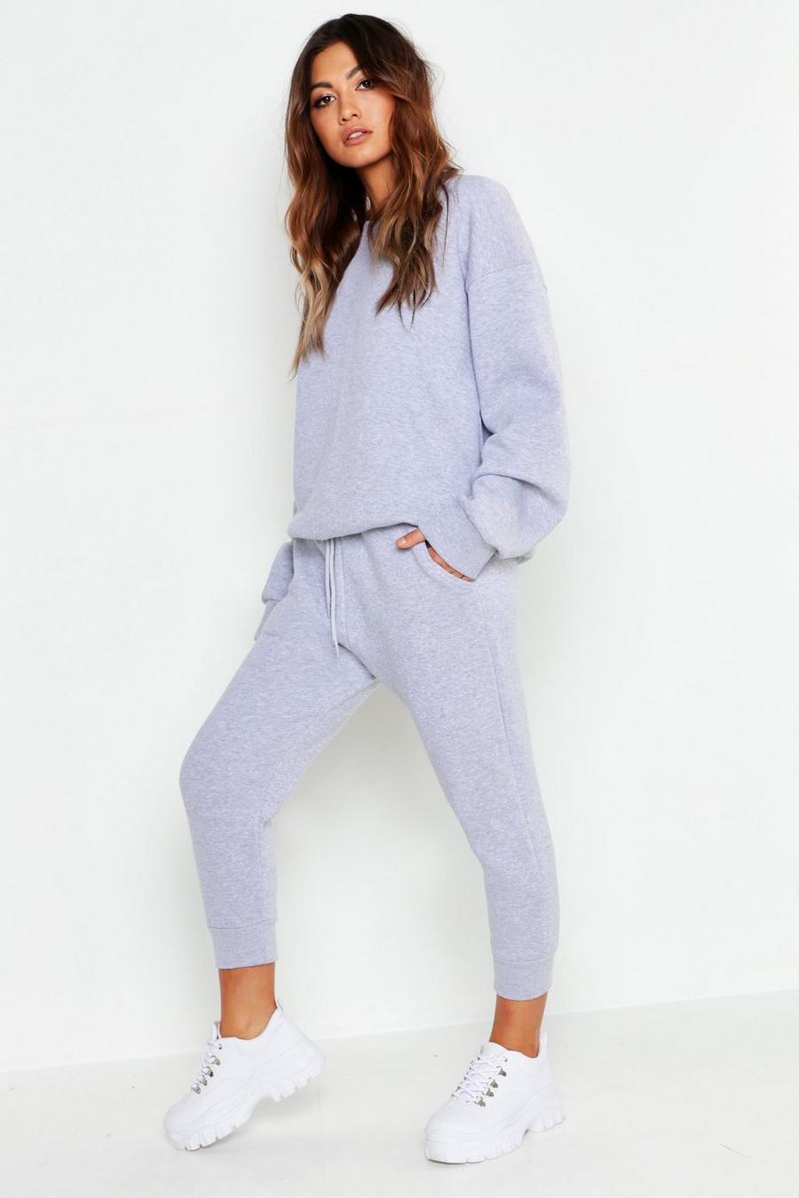 Grey Cropped Fleece Joggers image number 1