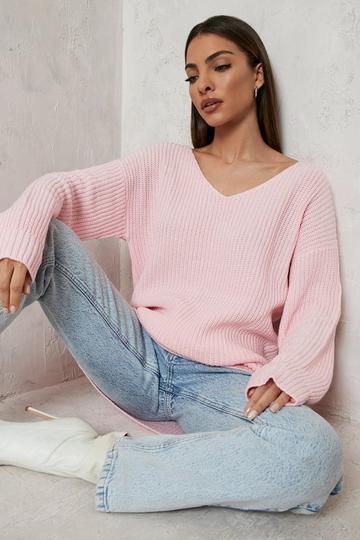 Oversized V Neck Sweater baby pink