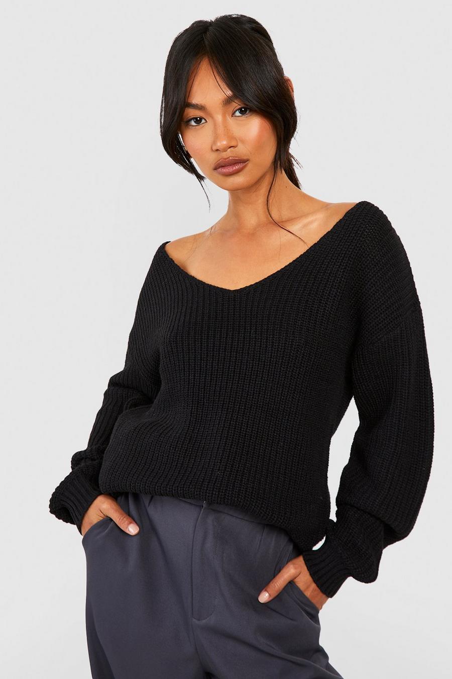 Black Oversized V Neck Sweater image number 1
