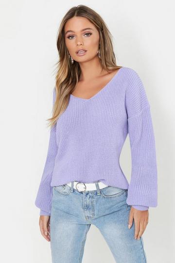 Lilac Purple Oversized V Neck Jumper