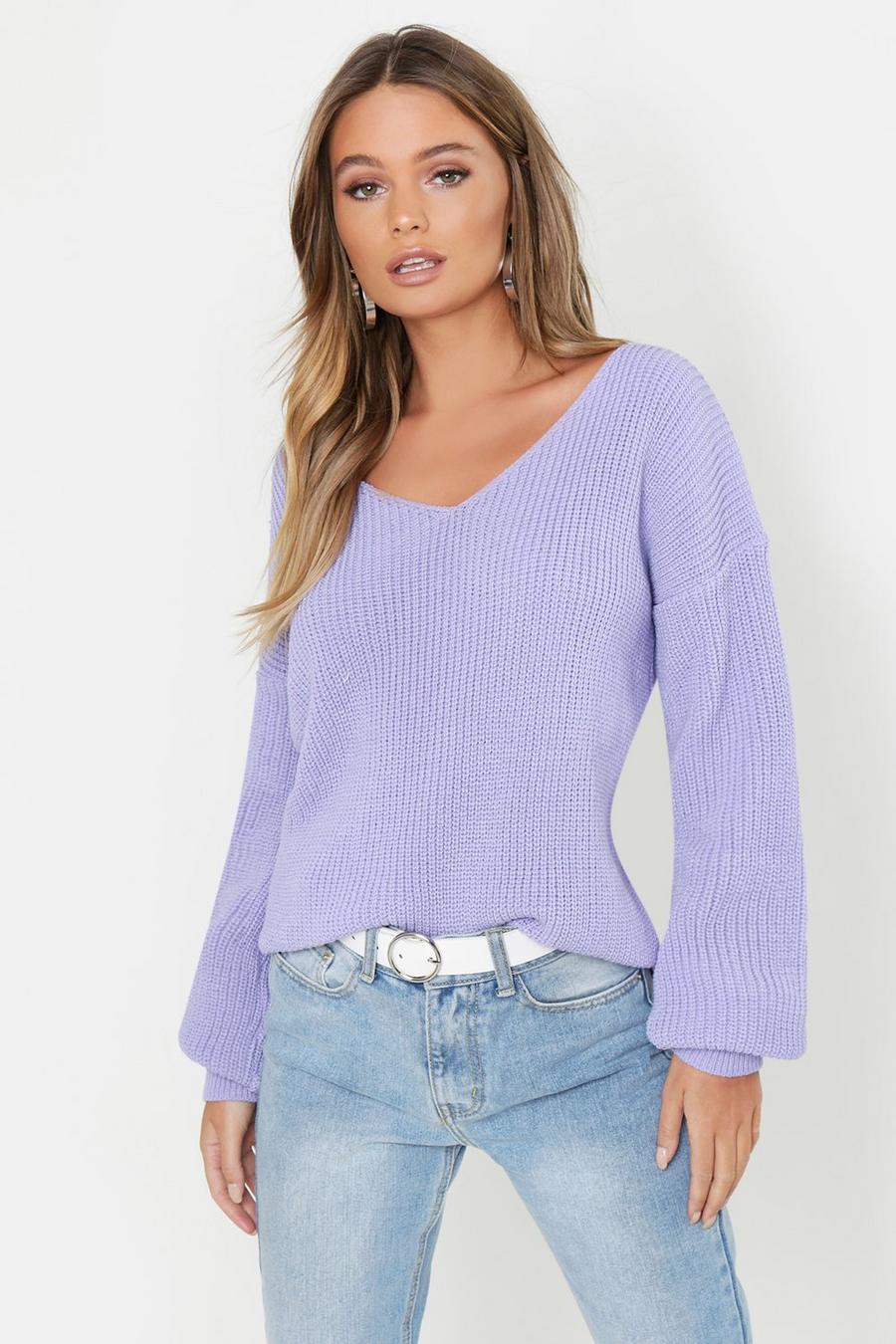 Lilac Oversized V Neck Sweater image number 1