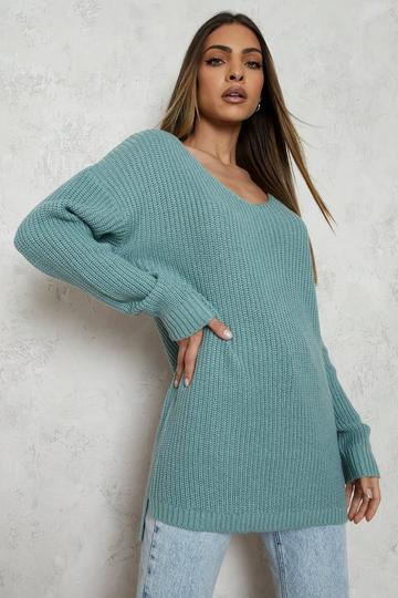 Sage Green Oversized V Neck Sweater