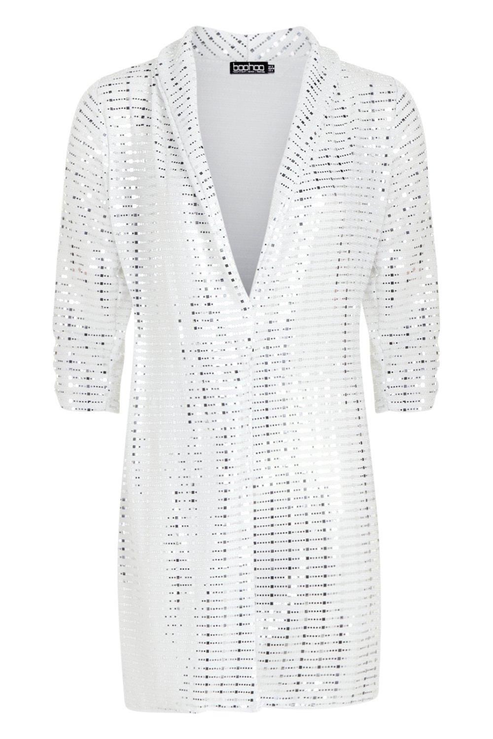 white sequin blazer dress
