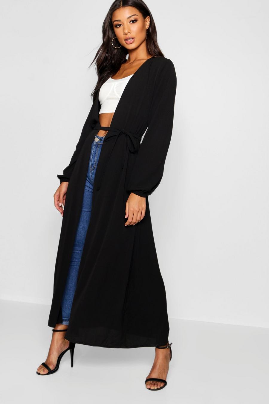 Black Maxi Woven Belted Kimono image number 1