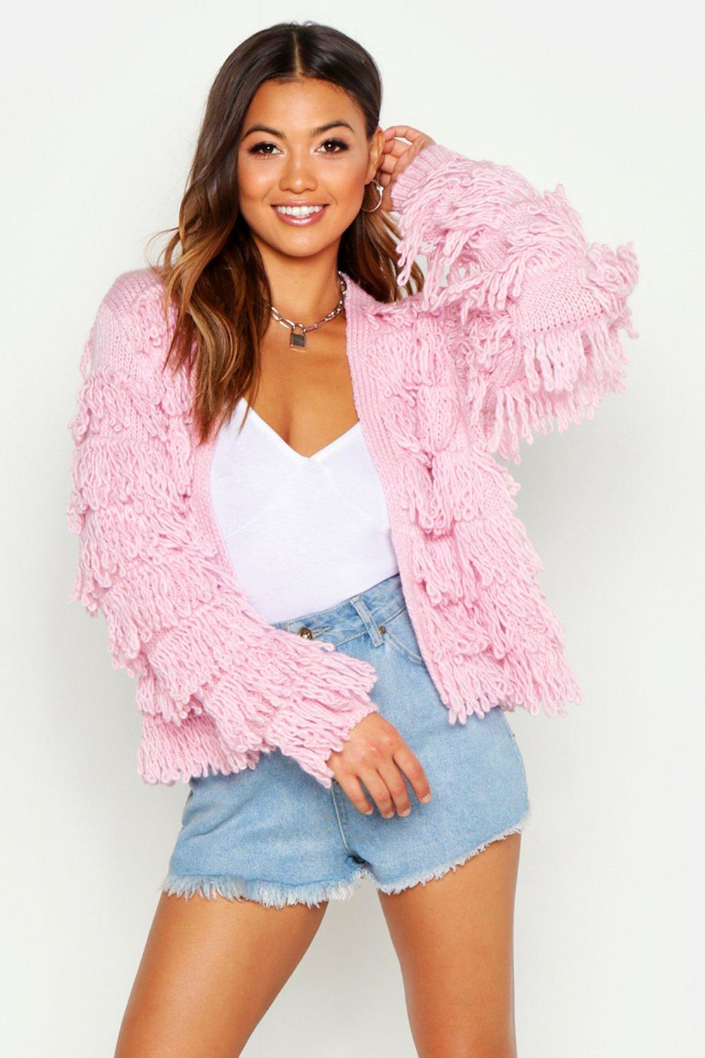 Fringed Shaggy Knit Cardigan