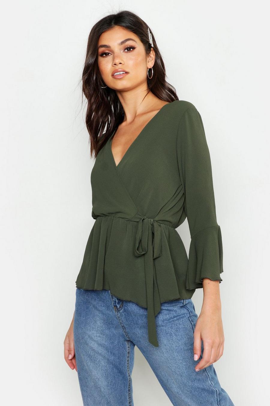 Khaki Peplum Wikkel Blouse image number 1