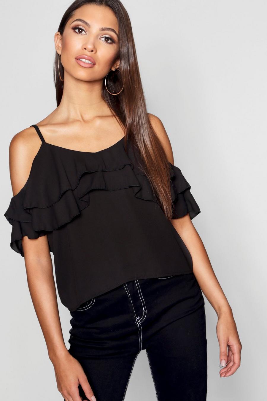 Double Ruffle Cold Shoulder Blouse image number 1
